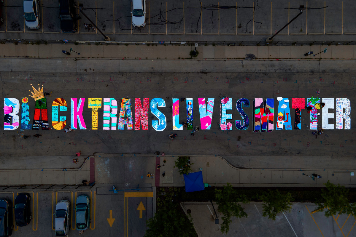 Black Trans Lives Matter collaborative mural painted on street